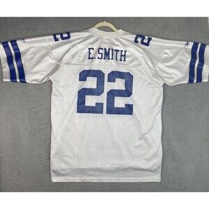 Vintage Reebok Jersey Emmitt Smith #22 Dallas Cowboys Mens XL 56 White Blue Read